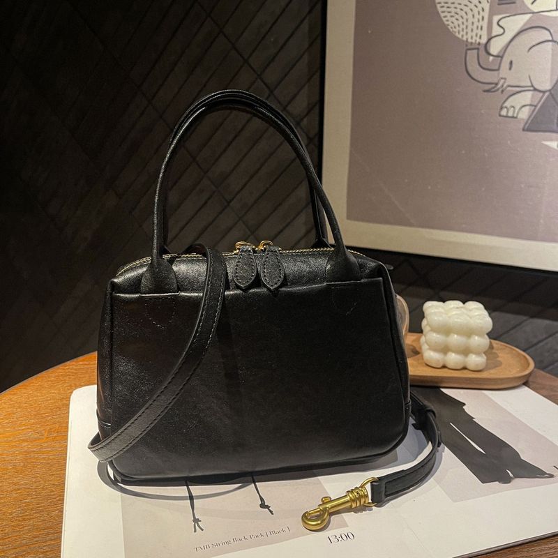 Borsa a mano da donna in pelle conciata al vegetale, borsa quadrata Boston in pelle di vacchetta in stile francese, piccola taglia 2024, nuova tracolla singola_voghion.com