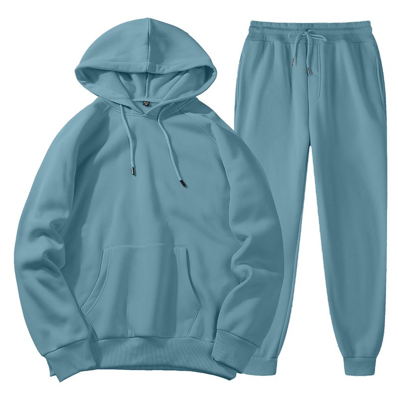 Dameskleding Herfst en winter heren capuchon effen kleur licht plaat pullover sweatshirt set casual sport hoodie sweatshirt broek tweedelige set_voghion.com