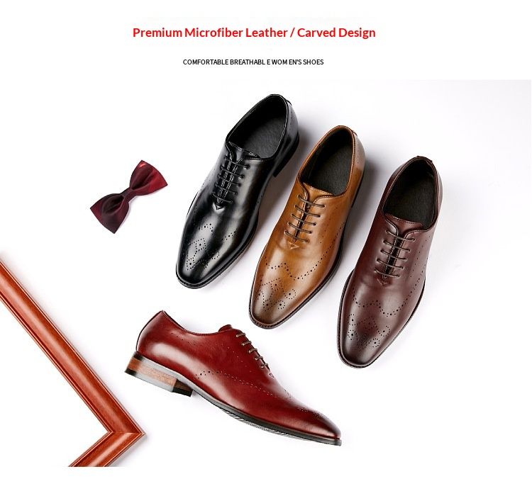 Chaussures de ville Oxford en cuir pour homme WalkPrime, collection printemps 2024, style brogue sculpté, style derby, élégantes et raffinées, fabriquées à la main et polies._voghion.com