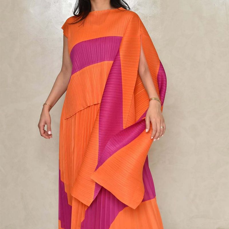 Women's Suit New Style All Match Irregular Color Matching Pleats Plus Fat Leisure Loose Two Piece Set_voghion.com