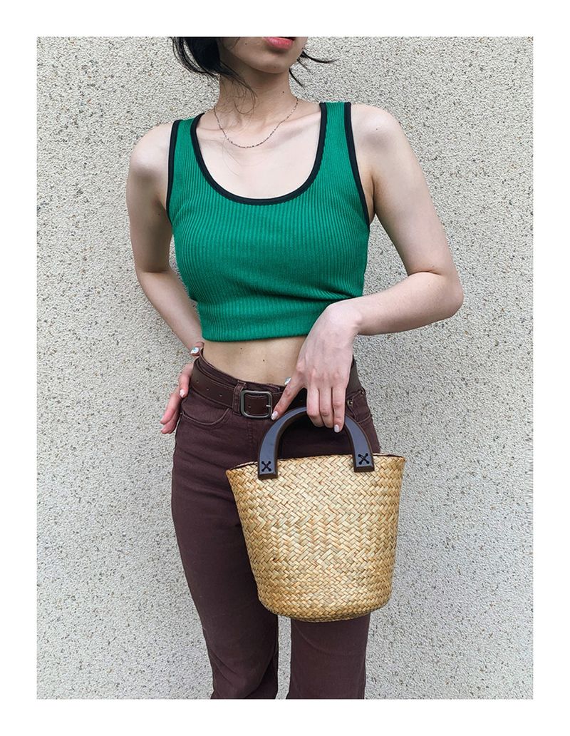 Plážová taška Vine Thai Grass, francouzská tkaná, kabelka, dřevěná rukojeť, velkokapacitní dámská taška_voghion.com