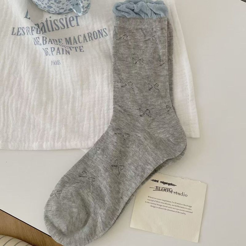 Calzini da donna con design cavo, calzini traspiranti sottili per la primavera e l'estate, calzini con fiocco e bolle di fata carini_voghion.com