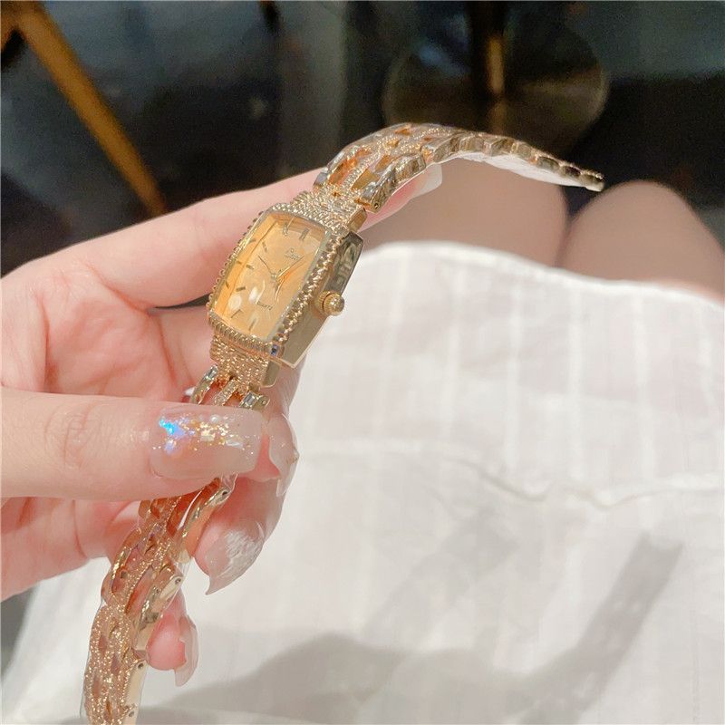 Orologi da donna quadrati piccoli verdi, orologio da donna al quarzo per il tempo libero, orologio da donna di lusso con luce media_voghion.com