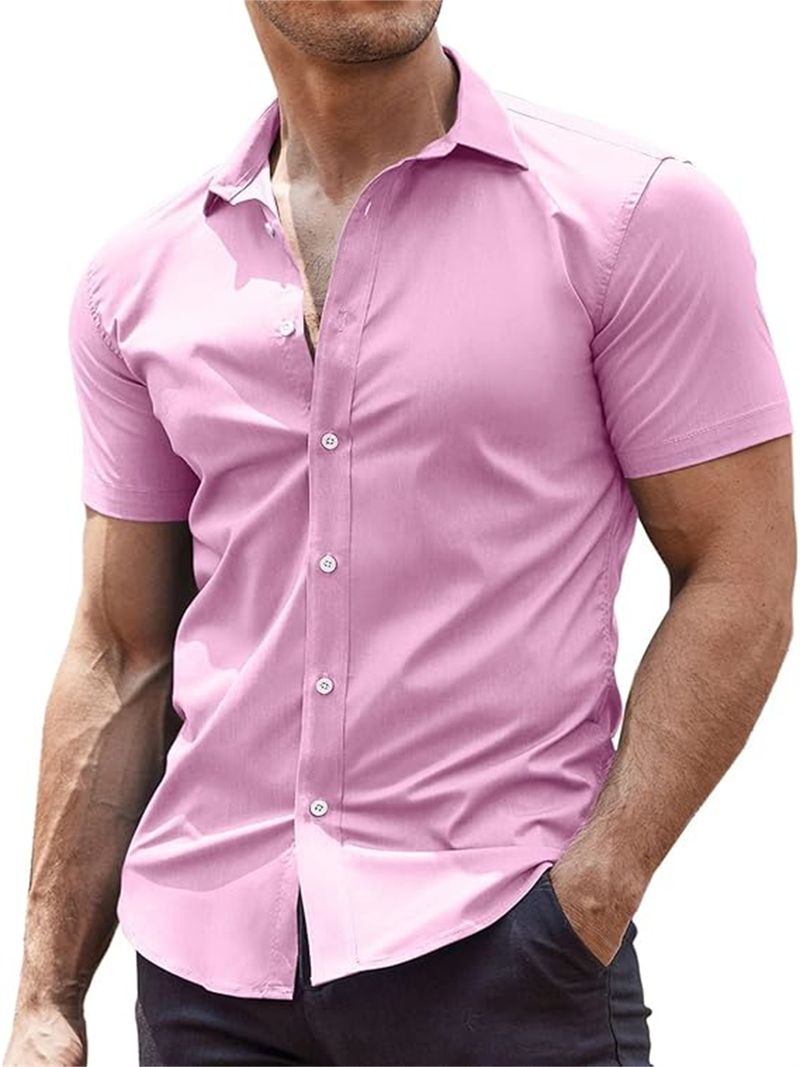 Kurzarm-Button-Down-Hemd für Herren – Atmungsaktives Freizeithemd aus Baumwollmischung für Sommer und Strand_voghion.com