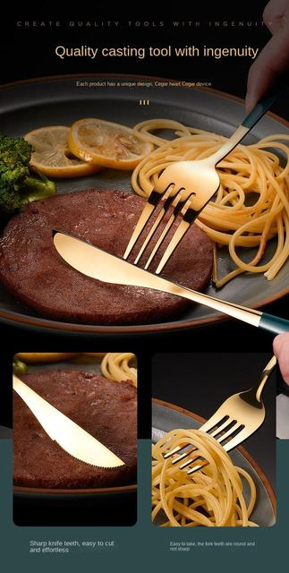 24-teiliges Goldgeschirr-Set aus Edelstahl, Steakmesser, Gabel, Kaffeelöffel, Teelöffel, Besteck, spülmaschinenfest, Küchengeschirr_voghion.com