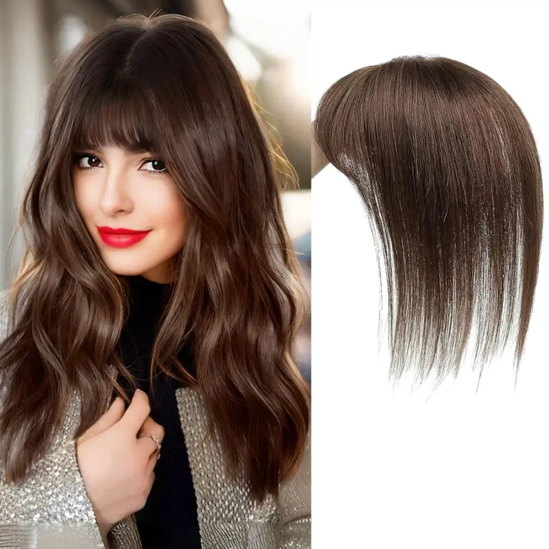Parrucche con frangia, base in seta, clip in extension per capelli da donna, capelli umani Remy biondi e castani ombré_voghion.com
