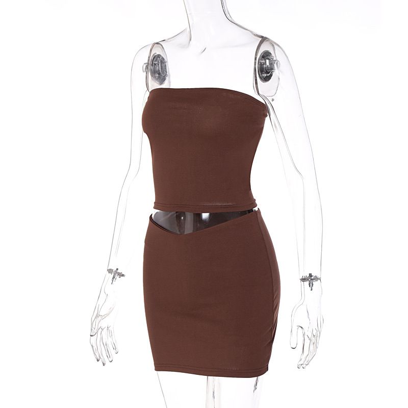 Damen-Set mit lässiger Linie, Oberteil, Brust, schmalem, kurzem Rock_voghion.com