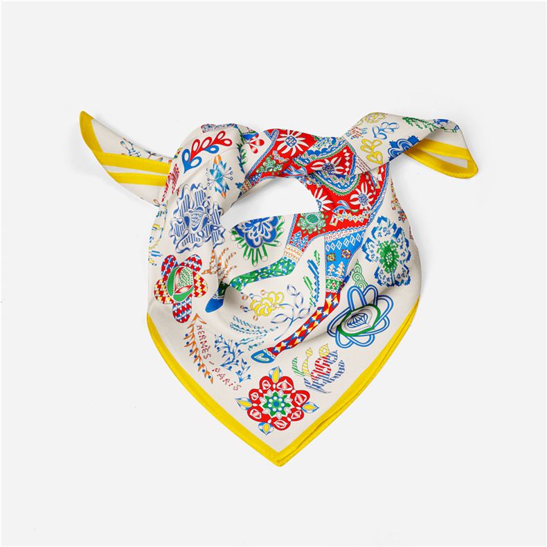 Ethnic style headscarf temperament simulation silk spring matching shirt print small square scarf for women_voghion.com