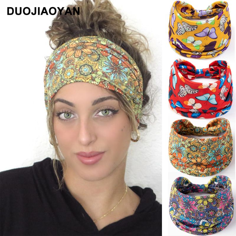 Unisex Knot Headband Color Matching Pattern Printed Sports Headband Fashion Polka Dot Wide Edge Elastic Headband_voghion.com