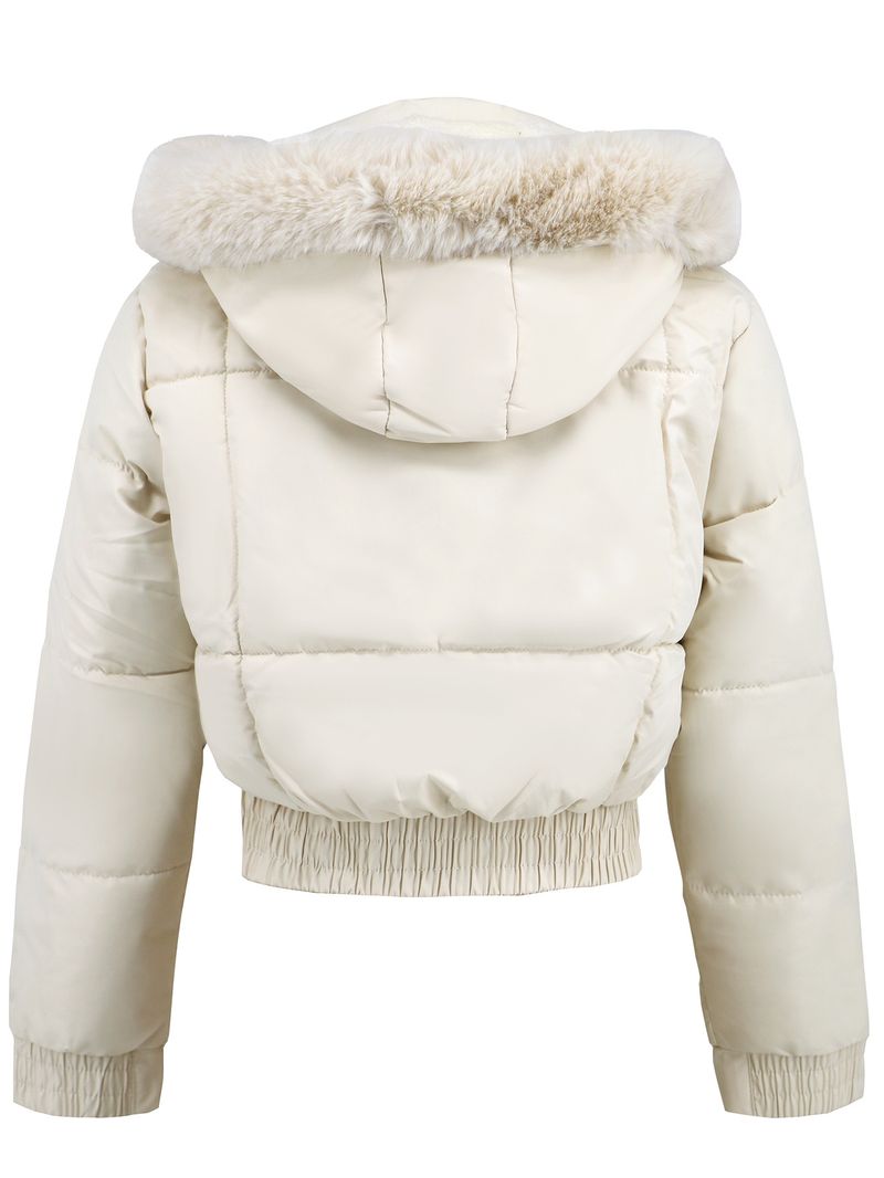 Women's Clothing Women's Slim Fit High Waist Short Puffer Jacket With Fleece Lining, Warm Winter Coat For Casual Outfits (White/Black/Khaki)_voghion.com