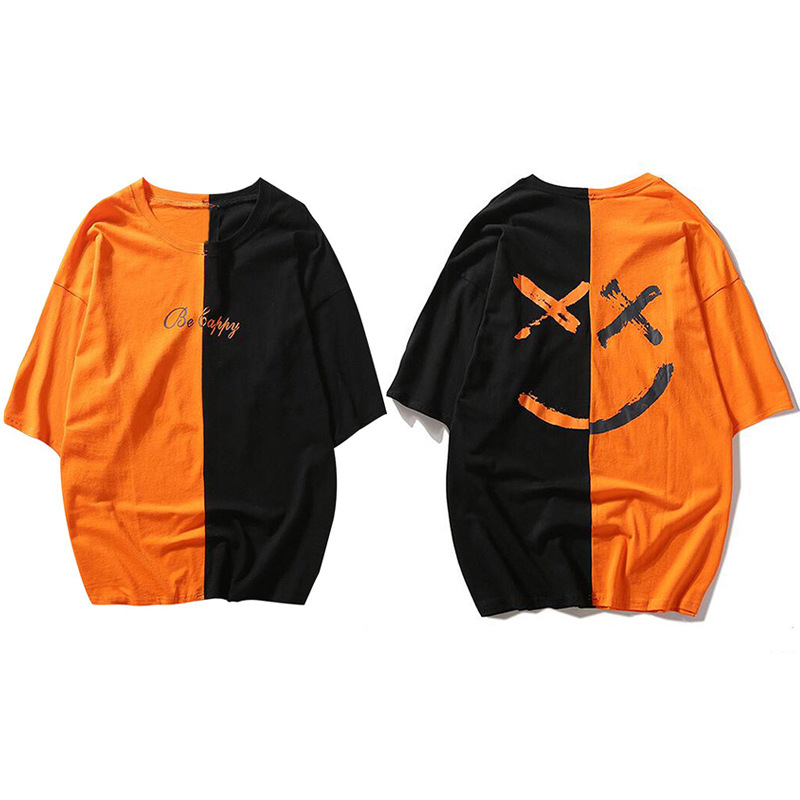 Sommer Freizeit Trend Personalisierte Farbige Gedruckt Lächelndes Gesicht Top Kurzarm Herren_voghion.com