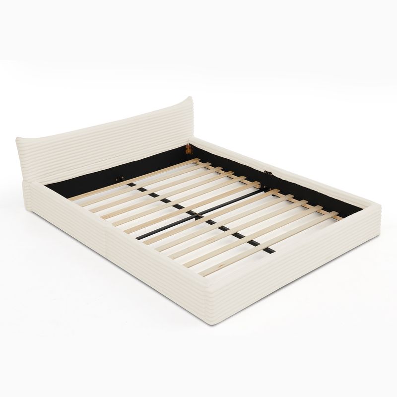 Doppelbett 140x200cm, Samt-Chenille-Bezug, Eukalyptusholz, Beige_voghion.com