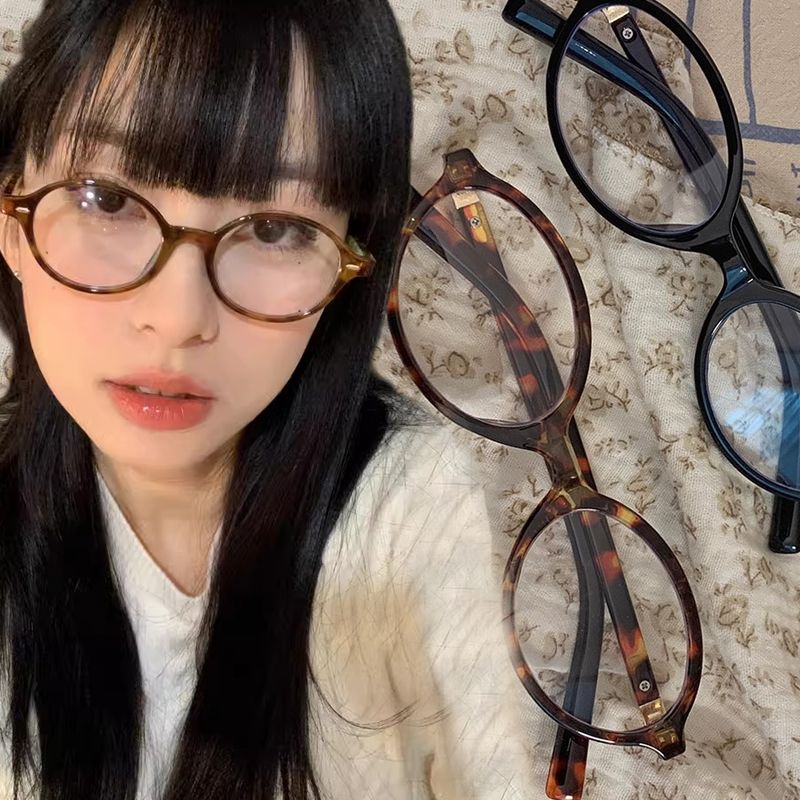Fashion Korea Retro Oval Frame for Women Lovely Ins No Makeup Plain Y2K Eyewear Cute Decorative Computer Glasses_voghion.com