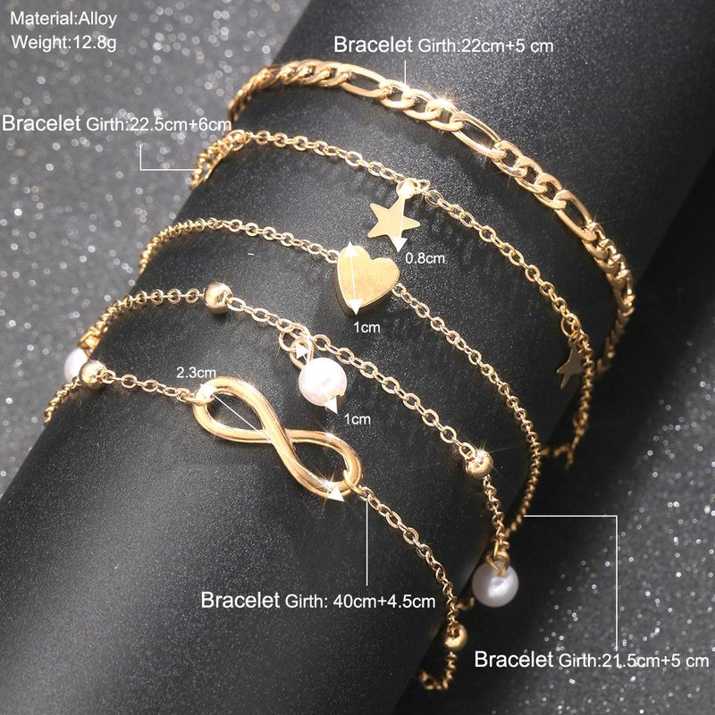 hete verkoop parel strand enkelband vijfpuntige ster vlinder hanger geluk 8 karakter multi-layer enkelband set 4 stuks_voghion.com