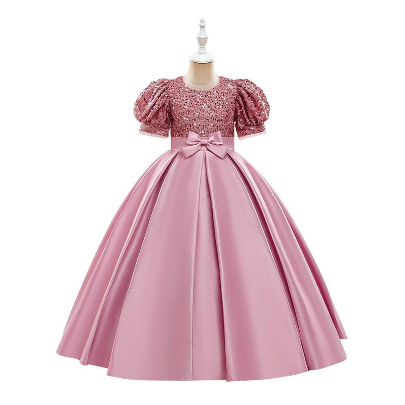 Nuovo vestito da principessa per bambine di taglia media e grande con maniche a sbuffo in glitter e gonna tutù in raso con giunture_voghion.com
