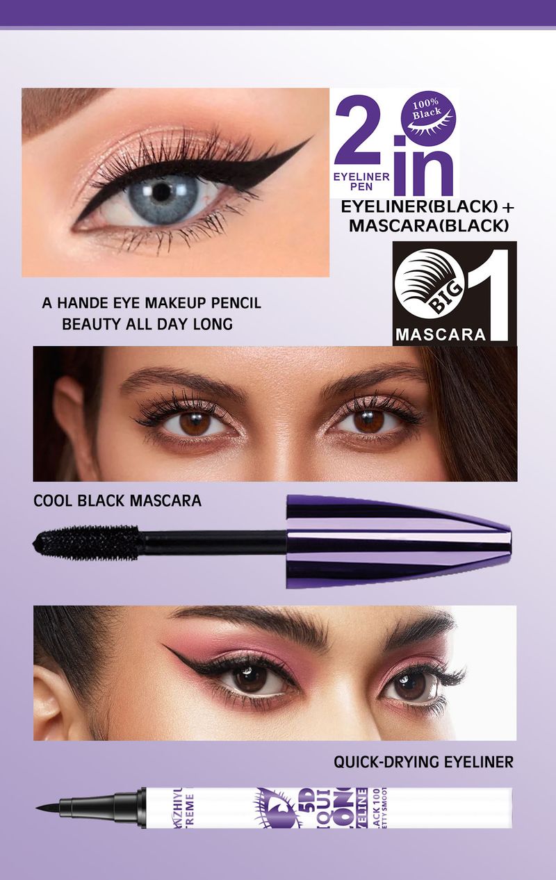 Mascara LANZHIYUE Mascara Eyeliner Set Mascara Eyeliner Anti-Sbavatura Mascara Curling e Allungante Set Due Pezzi_voghion.com
