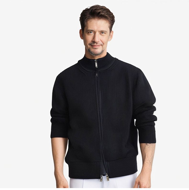 2024 Autumn Winter New Lazy Style Zipper Sweater Cardigan Men's Casual Simple Solid Color Knitted Jacket Trendy_voghion.com