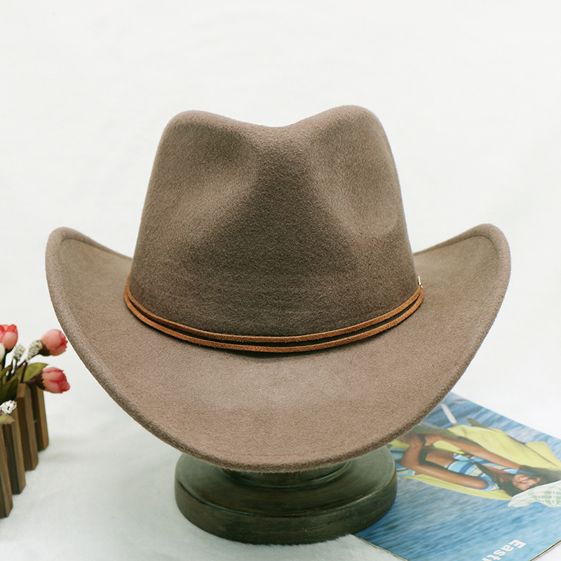 Cowboy hat Sheep felt top hat Western gentleman hat wool felt hat jazz hat men's winter hat_voghion.com