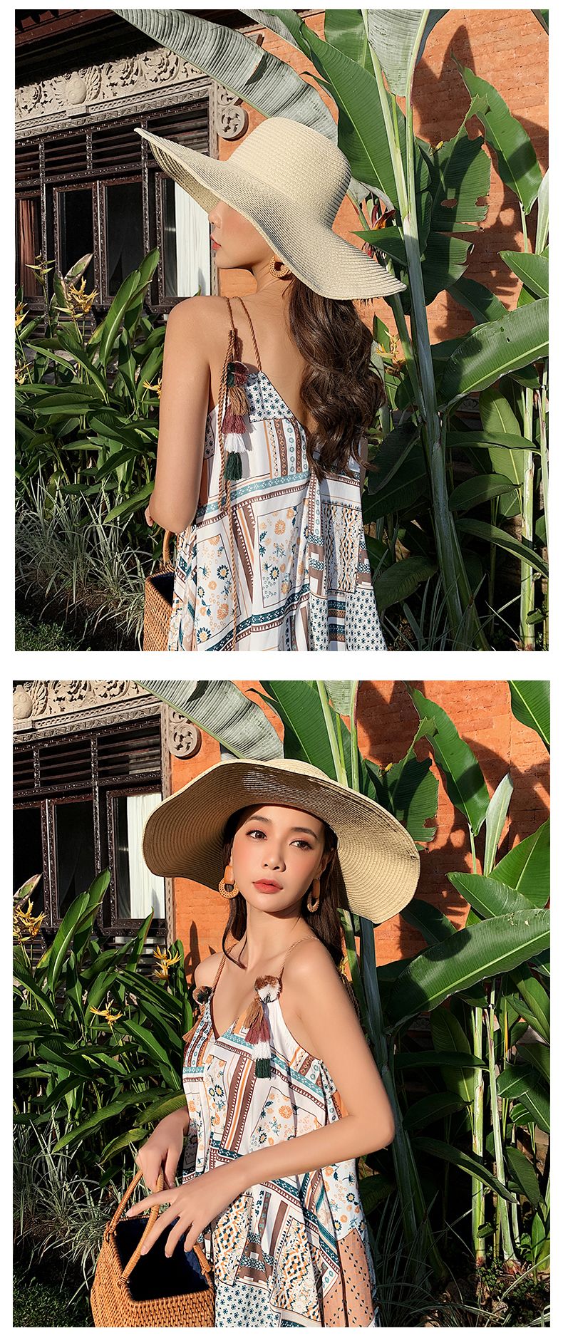 Cappello da spiaggia pieghevole oversize da donna, con tesa larga da 15 cm, estivo, da viaggio, in paglia, per donna, per vacanze all'aperto, arrotolabile, UPF50+_voghion.com
