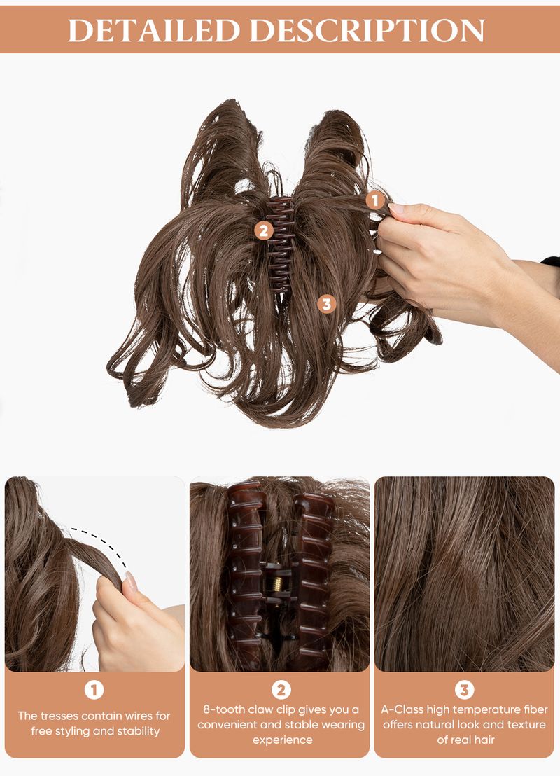 perucă scurtă cu coadă de cal la modă păr scurt și creț coadă de cal prinsă perucă flexibilă și dezordonată păr împletit_voghion.com