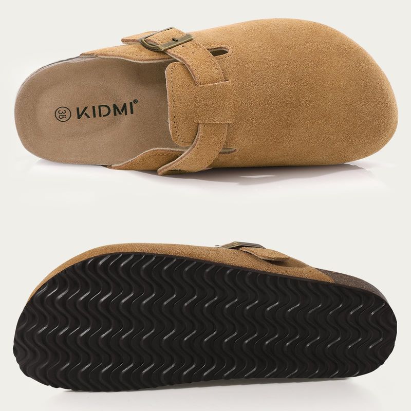 Zuecos de ante para mujer y hombre, sandalias con plantilla de corcho y soporte para el arco, antideslizantes, para playa y exteriores._voghion.com