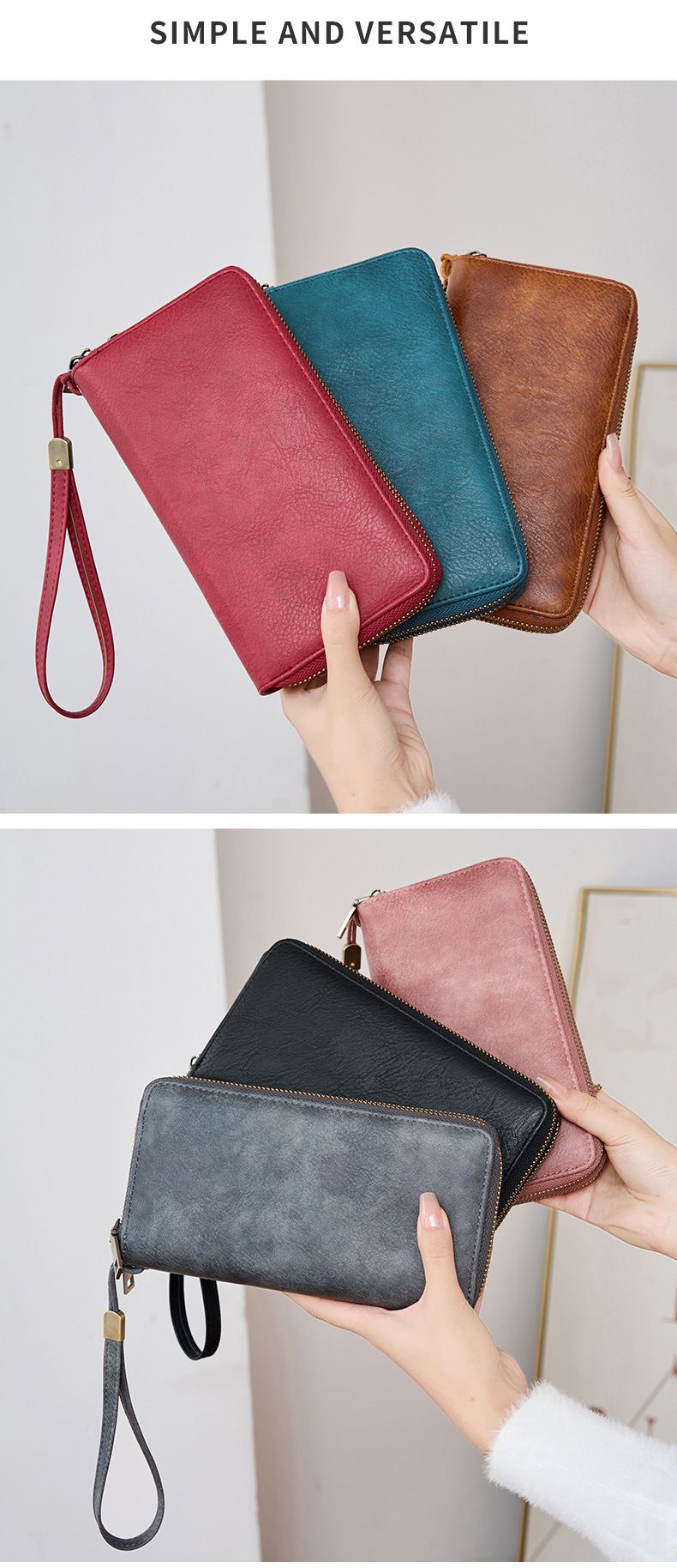 Herren-Geldbörse mit RFID-Schutz, Business-Geldbörse für Herren, modische Geldbörse mit Doppelreißverschluss, lange Geldbörse im Retro-Stil, große Kapazität, Damen-Clutch._voghion.com