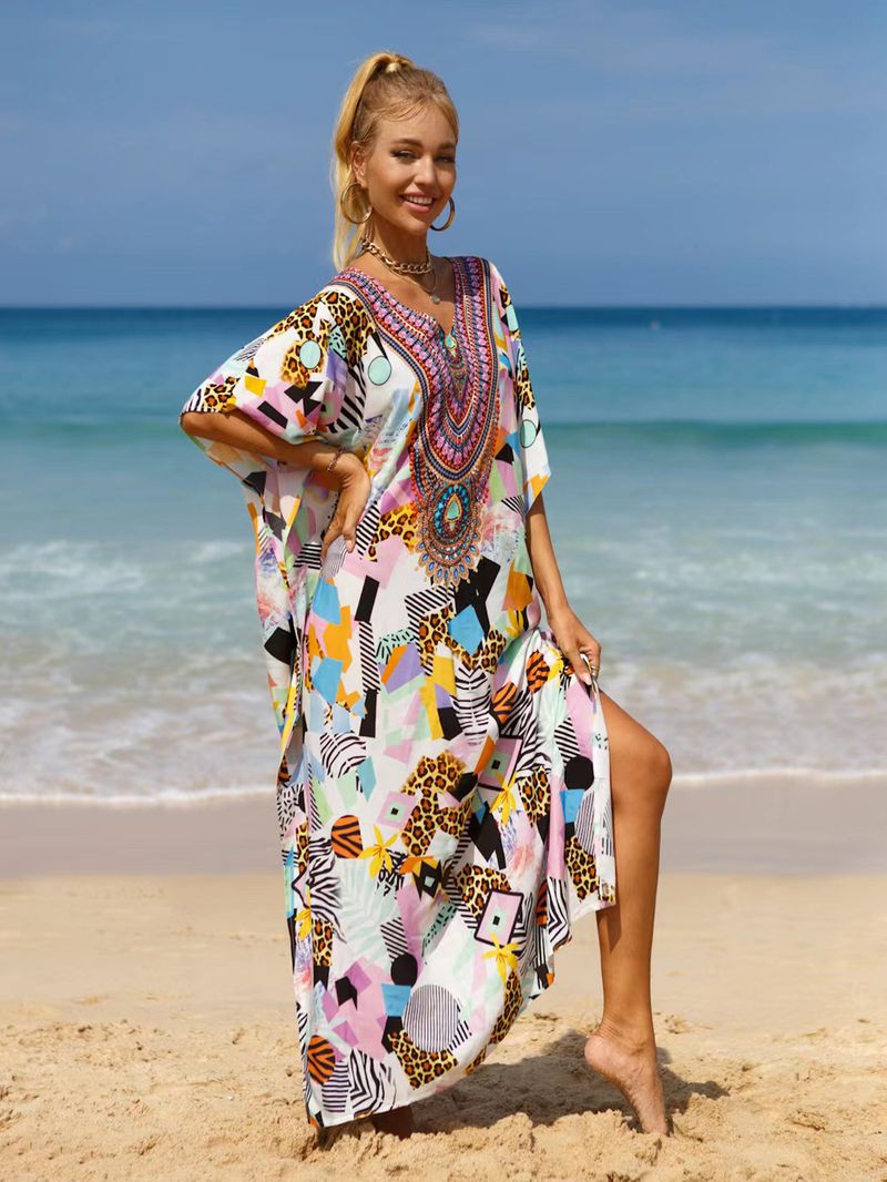 Bohemian Beach Cover-Up Kleid – Leichte und atmungsaktive Tunika aus 99 % Baumwolle für Damen, übergroßes, fließendes Sommerkleid, perfekt für den Pool_voghion.com