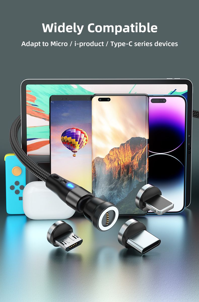 5A 540 Rotate Fast Charging Magnetic USB Type C Cable For IPhone 14 Samsung Xiaomi Realme Mobile Phone_voghion.com