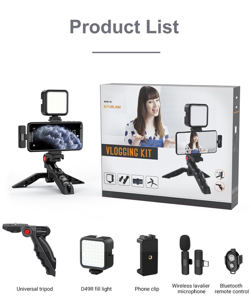MAMEN Vlogging Kit Attrezzatura Treppiede per telefono con microfono lavalier wireless 2.4G per iPhone Android Smartphone Tablet_voghion.com