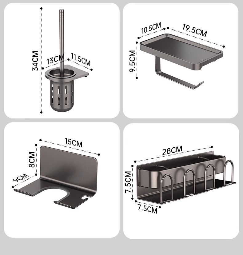 No Drill Space Aluminum Bathroom Towel Rack Set, Foldable Wall Mounted Modern Bathroom Organizer With Rust-Resistant Coating_voghion.com