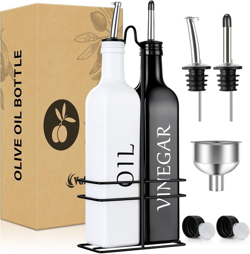 Set di dispenser per olio in vetro da 17 once - Bianco e nero a prova di perdite_voghion.com