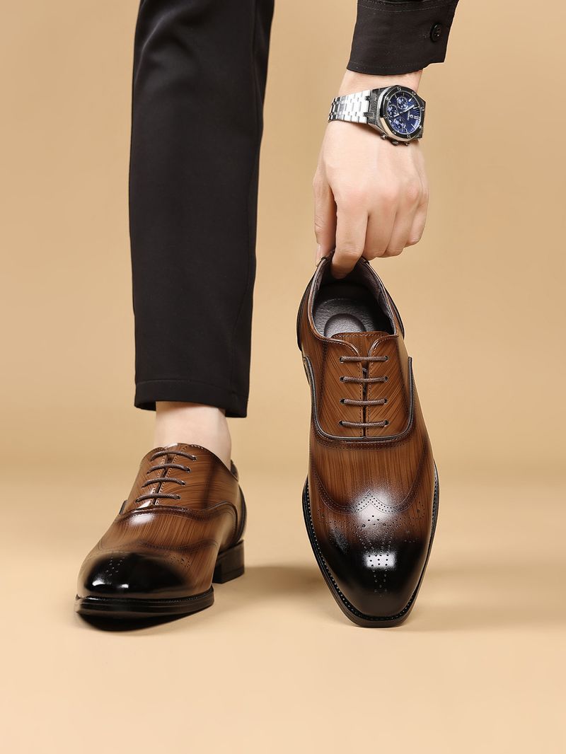 Chaussures Derby Brogue pour homme HPIOPL - Design à bout carré d'inspiration japonaise avec cuir PU grain de bois et semelle en caoutchouc_voghion.com
