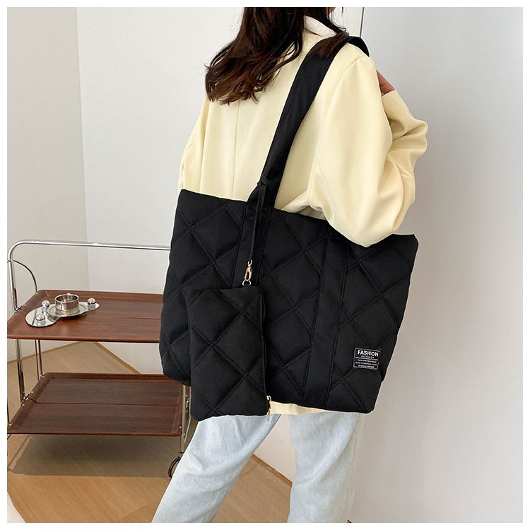Borsa a tracolla da donna Chao Fashion, borsa a tracolla imbottita in cotone, semplice borsa tote di grande capacità_voghion.com