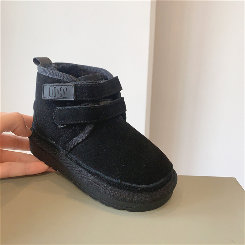 Stivali da neve per bambini in vera pelle smerigliata, stivali di cotone per ragazze stile Velcro, ispessiti e morbidi, ragazzi invernali 2023_voghion.com
