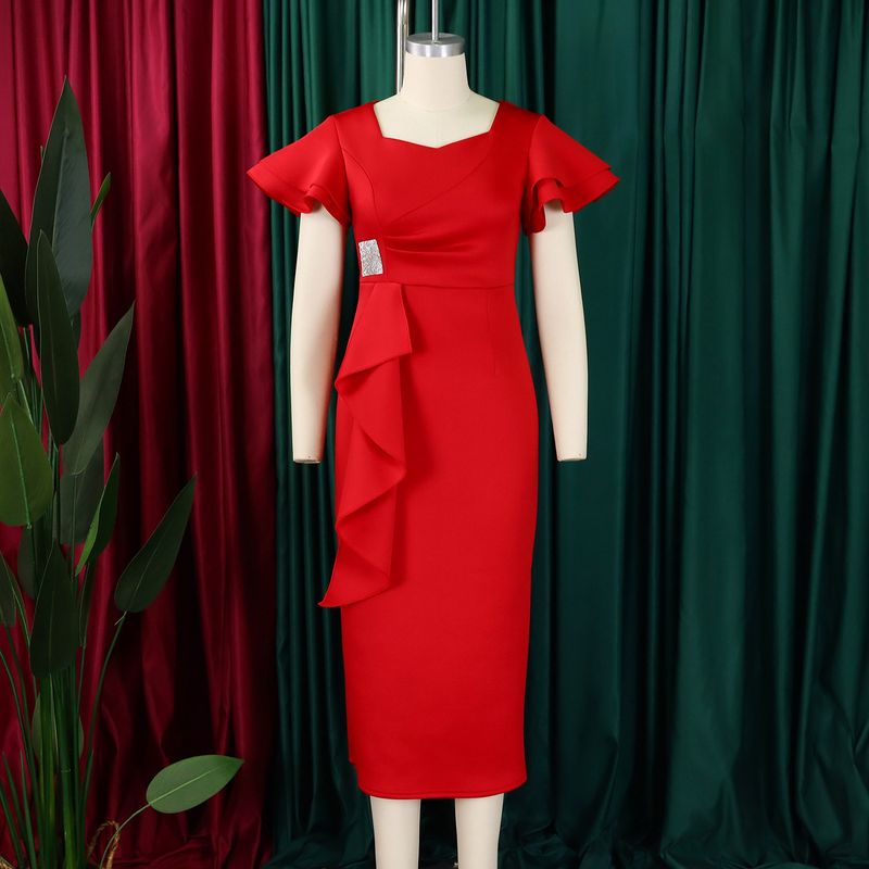 Women's Clothing fashion temperament elegant ruffled solid color hip wrapped _voghion.com