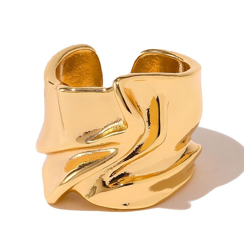 Heavy metal color preserving love ring copper plated with K real gold stacking fashion irregular texture retro ring_voghion.com