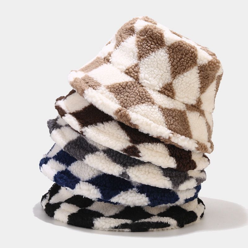 Nov diamantni vzorec jagnječje volnene vedro klobuk odebeljen topel sončni klobuk za moške in ženske klobuke_voghion.com