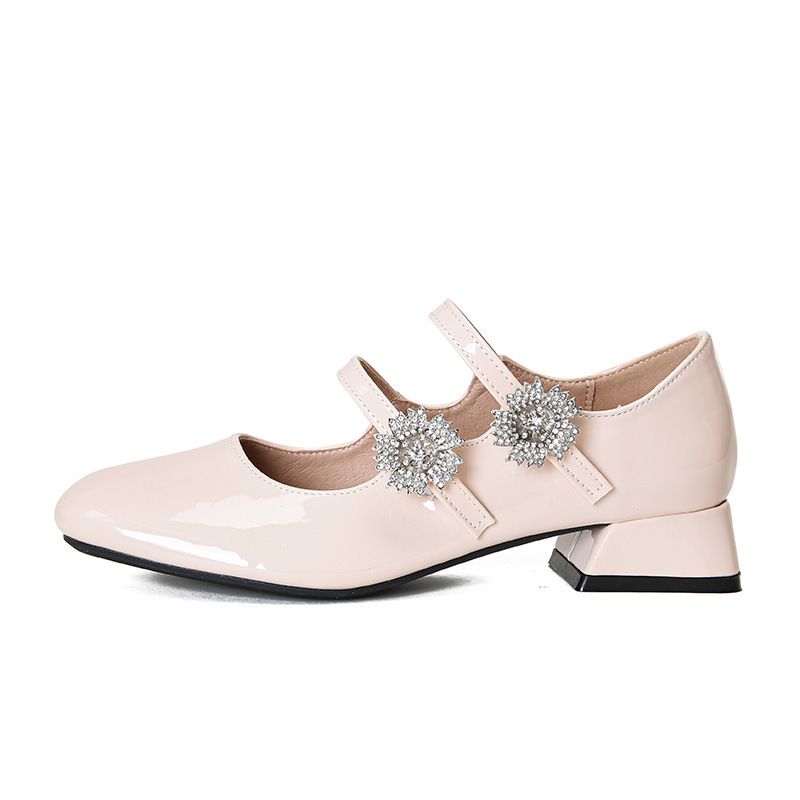 Ak-11 Huidong Yixinda Escaping Princess_Scarpe Mary Jane da donna con punta quadrata, strass, fiore, diamante, tacco grosso, matrimonio_voghion.com