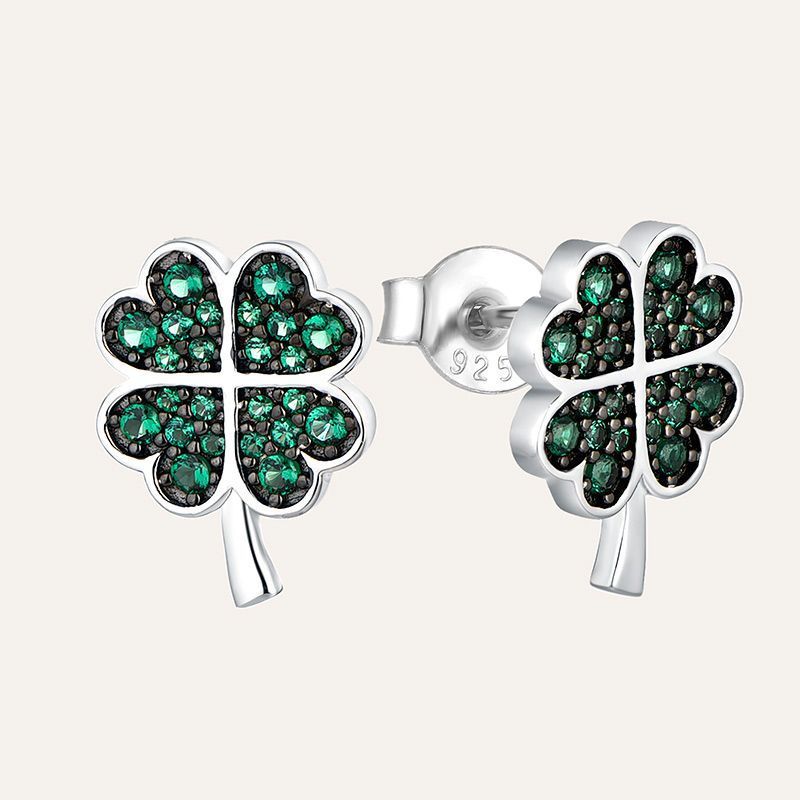 Sterling Zirkonia Klaver Geluksgras Oorknopjes Hanger Ketting Dames Pak Sier Sieraden_voghion.com