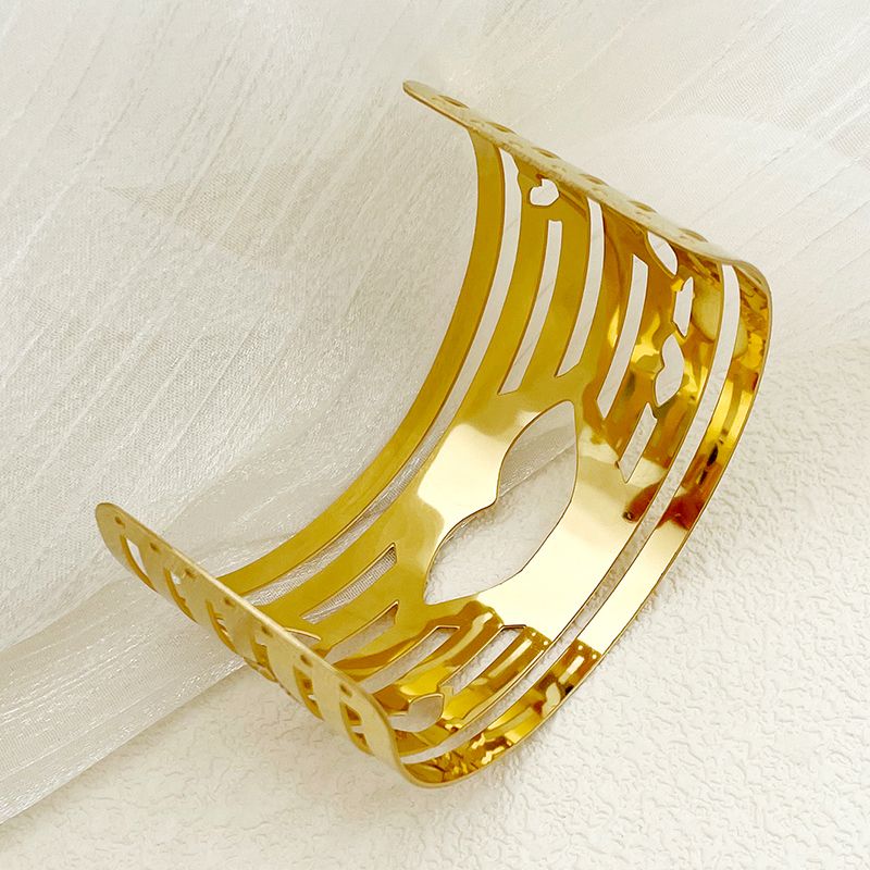 Brățară modernă din oțel inoxidabil 304 placată cu aur de 14K, stil roman, cu model de buze pentru naveta, în vrac_voghion.com