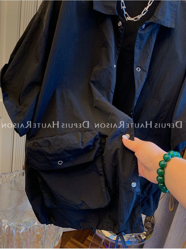 Abbigliamento con protezione solare a doppia tasca, elegante camicia a maniche corte in stile nicchia_voghion.com