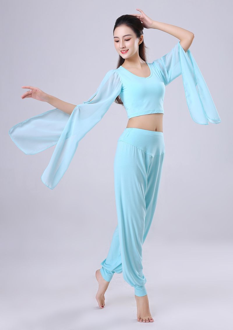 LazyZoom New Rhythm Yoga Outfit Set Slim Fit Water Sleeve White Modal Group Performance Dance Flowing Fairy-like_voghion.com