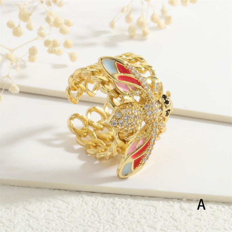 Hip Hop Cuban Chain Zircon Personality Metal Cold Style Atmospheric Wide Version Colorful Drip Oil Bee Ring_voghion.com