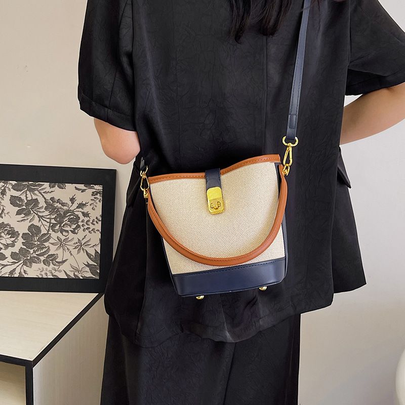Borsa a mano casual color-block per donna 2024, nuova moda, semplice, tracolla, borsa a secchiello alla moda per pendolari_voghion.com