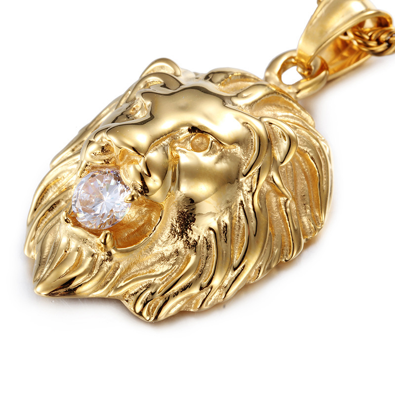 Nieuwe Dia Ingelegde Leeuwenkop Hanger Ketting Coole Herenmode Sieraden Gepersonaliseerd Cadeau_voghion.com