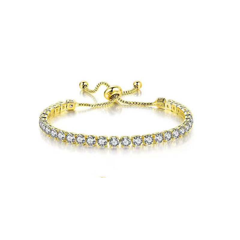 Elegantes Tennisarmband-Set mit weißem Zirkonia | Verstellbare Zugkette | Ein- und zweireihiges Diamant-Design_voghion.com