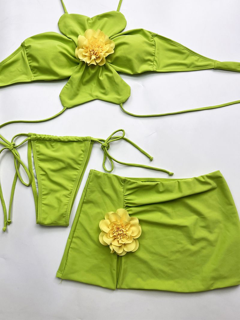 2025 New Sexy Three-piece Swimsuit Women's Vacation Three-dimensional Flower Suspender Bikini Beach Swimsuit_voghion.com