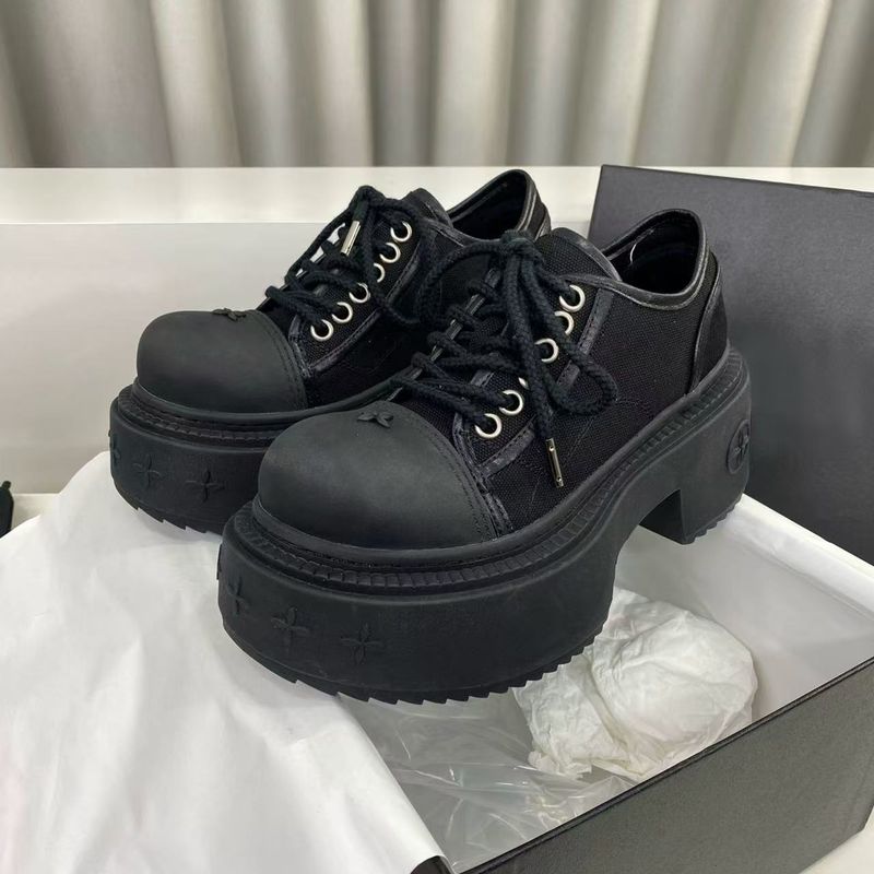 SMFK Derby-Schuhe mit Kreuzmuster, echtes Leder, dicke Sohle, großer Kopf, lässig, Panda, trendige Marke, Canvas, höhenverstärkende Schuhe_voghion.com