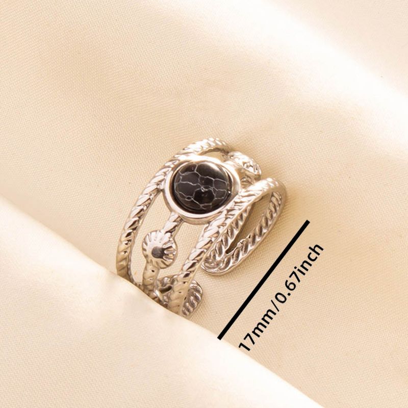 2025 Nieuwe aankomsten 1 stuk Boho Turquoise roestvrij staal zwarte steen zilverkleur verstelbare vrouwen etnische ring Boheemse sieraden cadeau geen vervaging_voghion.com
