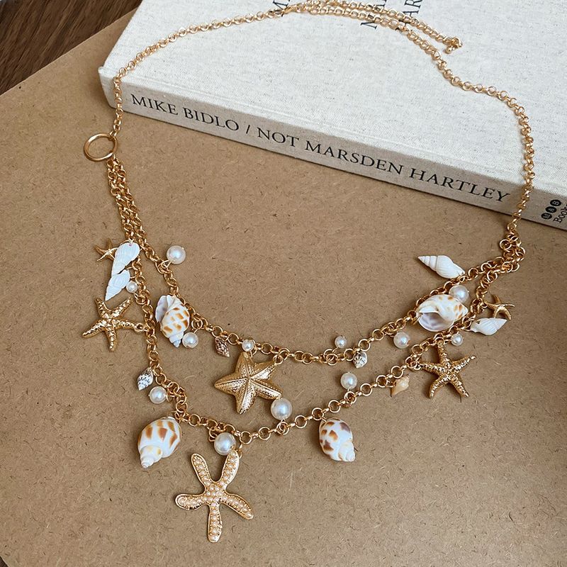 Bohemian Beach Starfish Shell Necklace Set Seaside Vacation Style Collarbone Light Luxury High-End Waist Chain For Women_voghion.com